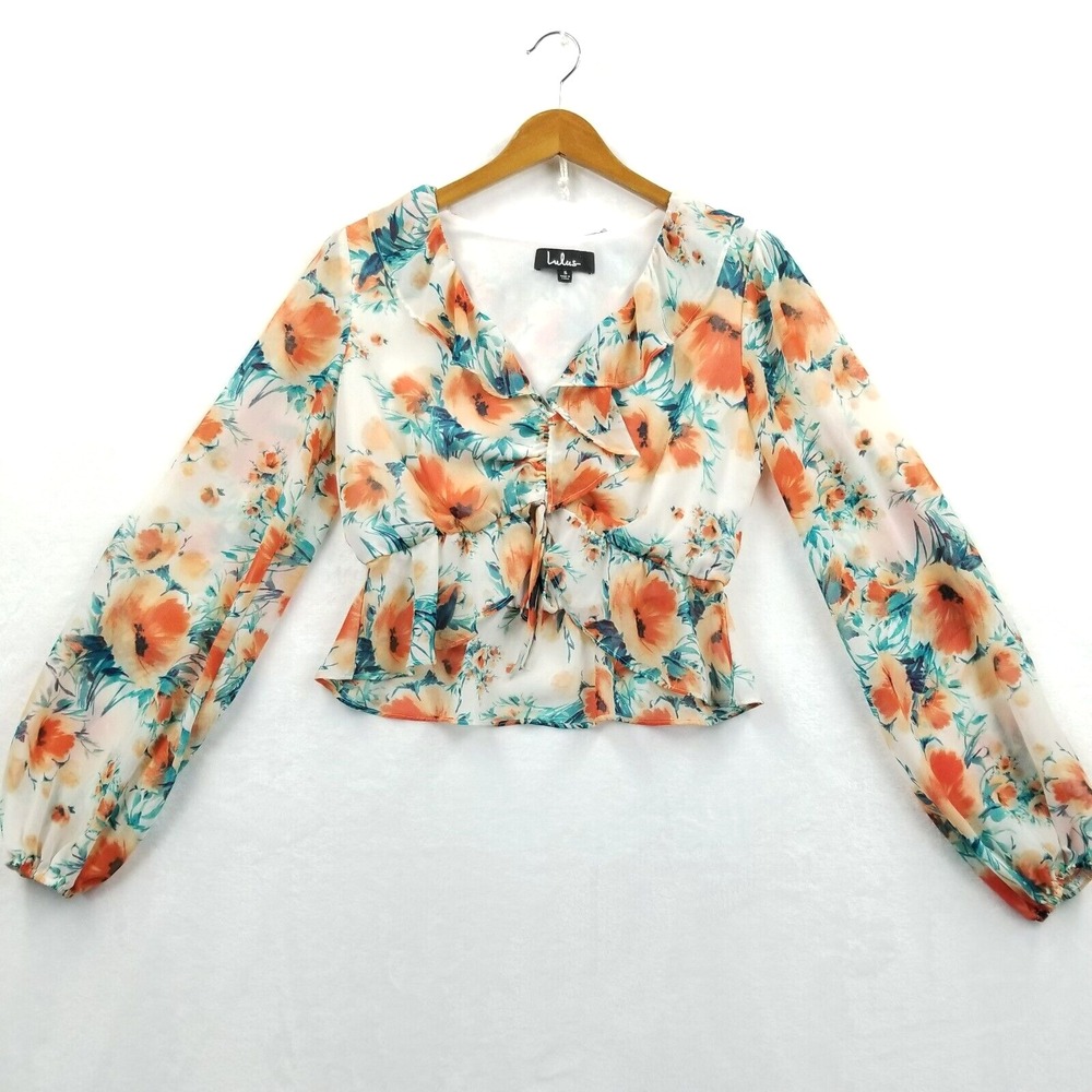 Lulus Babydoll Top Women S Floral Ruffle Flounce Sheer Sleeve Romantic Fairy